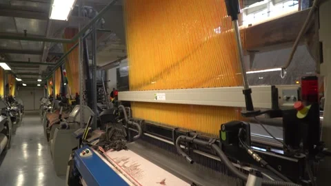 Linen yarn manufacturing process on textile factory machinery Stock Footage 247191356