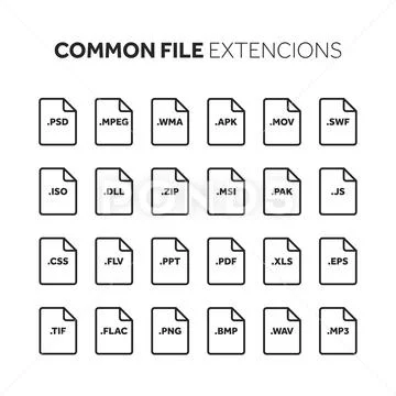 Line,outline flat style icon set. Source code, programming file type ...