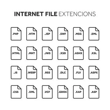 Line,outline flat style icon set. Source code, programming file type, extension Illustrazione stock