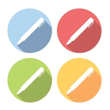 Liner Drawing Tool Flat Icons Set Stock Illustration