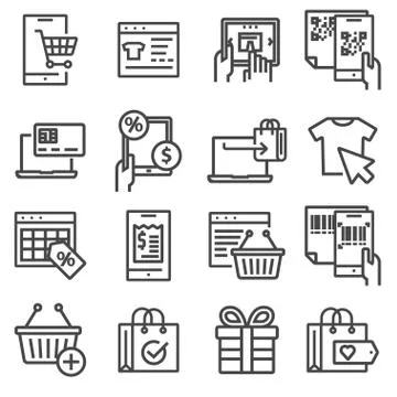 Liner online shopping, e-commerce icons set Stock Illustration