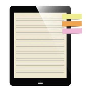 Liner paper on tablet screen with notepad Stock Illustration