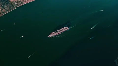 The liner sails through the Gulf of Boko-Kotor, from Kotor to the Adriatic Sea. Stock Footage 286757038
