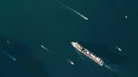The liner sails through the Gulf of Boko-Kotor, from Kotor to the Adriatic Sea. Stock Footage 286903724