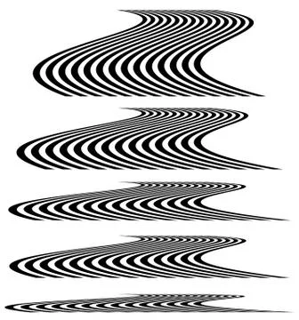 Lines in 3d perspective. Vanishing lines, stripes with distortion effect. Stock Illustration
