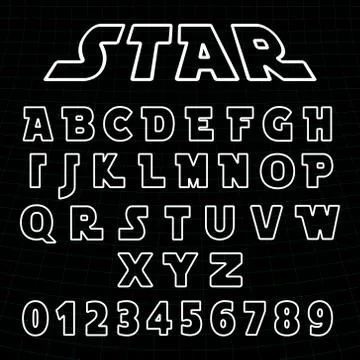Lines alphabet font template. Set of letters and numbers futuristic design Illustrazione stock