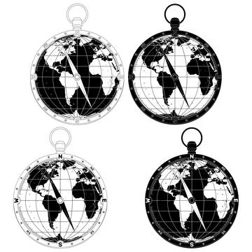 Lines of ancient compass and world map Stock Illustration