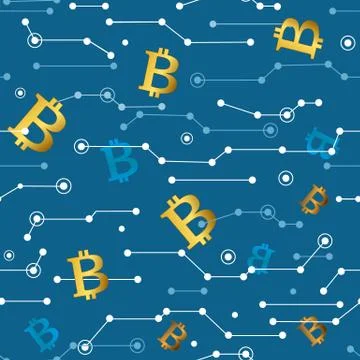 Lines and Bitcoins Seamless Pattern. Vector Illustration, Cryptocurrency Fina 스톡 일러스트