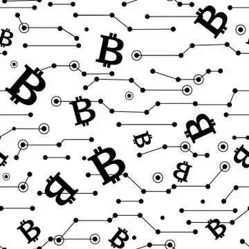Lines and Bitcoins Seamless Pattern. Vector Illustration, Cryptocurrency Fina 스톡 일러스트