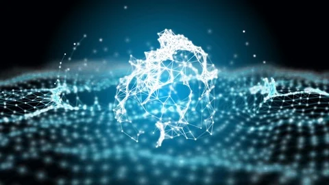 Lines and dots field rotating, creating an evolving organic hemisphere Stock Footage 106679214