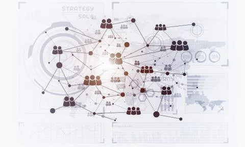 Lines and dots as networking idea drawn on white background Illustrazione stock