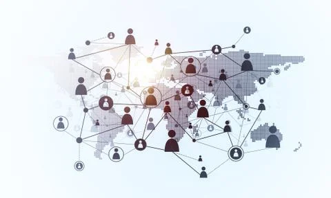 Lines and dots as networking idea drawn on white background Illustrazione stock