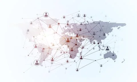 Lines and dots as networking idea drawn on white background Illustrazione stock
