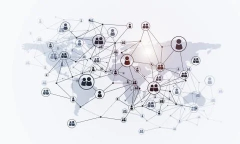 Lines and dots as networking idea drawn on white background Illustrazione stock