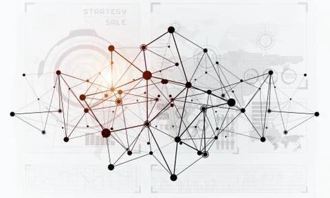 Lines and dots as networking idea drawn on white background Illustrazione stock