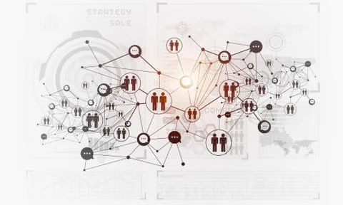 Lines and dots as networking idea drawn on white background Illustrazione stock
