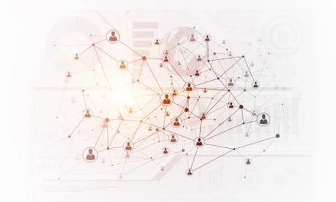 Lines and dots as networking idea drawn on white background Illustrazione stock