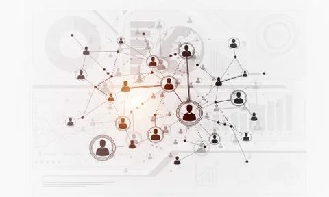Lines and dots as networking idea drawn on white background Illustrazione stock
