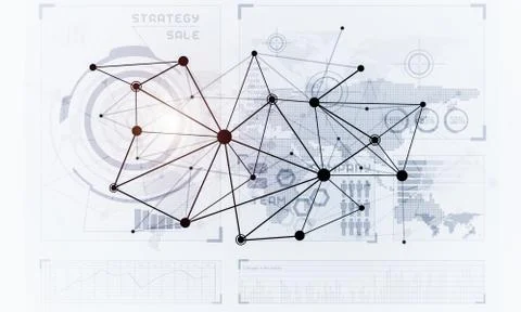 Lines and dots as networking idea drawn on white background Illustrazione stock