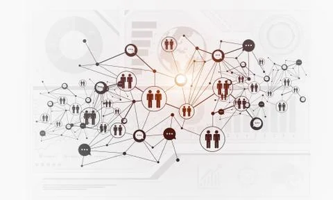 Lines and dots as networking idea drawn on white background Stock Illustration