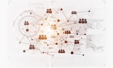 Lines and dots as networking idea drawn on white background Illustrazione stock