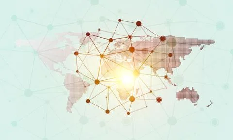 Lines and dots as networking idea drawn on white background Illustrazione stock