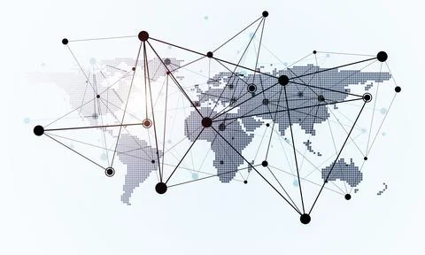 Lines and dots as networking idea drawn on white background Illustrazione stock