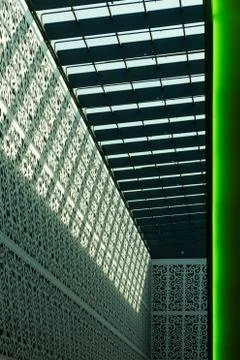 Lines and pattern in architecture with glass and steel. Stock Photos