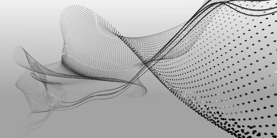 Lines and points in a wave shape. 3D render. Stock Illustration
