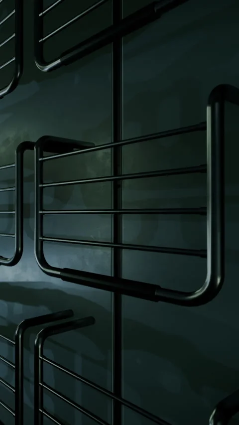 Lines and shadows create patterns on a dark surface in a modern space 動画素材 337967972