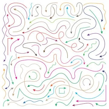 Lines Arrow Set, Curved, Zig Zag Colorful Lines Arrows Stock Illustration