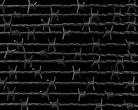 Lines of barbed wire on black background Stock Illustration