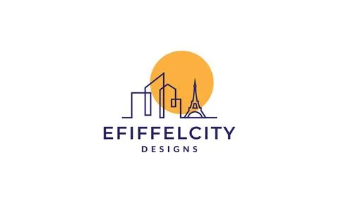 Lines city building with eiffel tower logo vector icon illustration design Ilustración de archivo