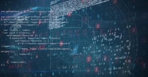 Lines of code and data displayed on digital screen Stock Photos