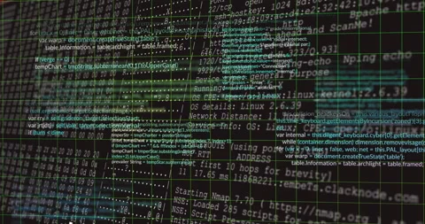 Lines of code and data processing animation over digital interface background Stock Footage 305816921