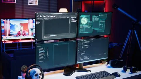 Lines of code displayed on computer monitors Stock-Fotos
