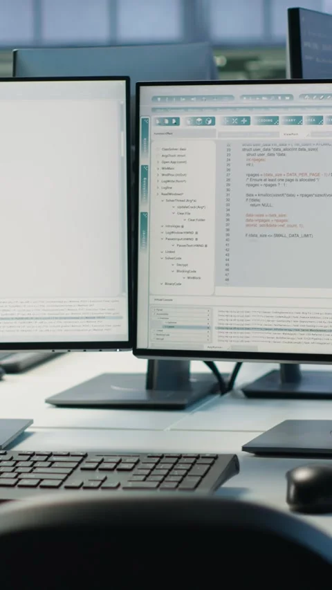 Lines of code running on computer screens in data center Stock Footage 319524565