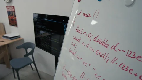 Lines of Computer Code on Whiteboard in Classroom for Programming Lesson Stock Footage 314051435