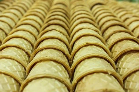 Lines of crunky cornets Stock Photos