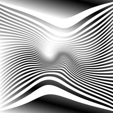 Lines with deformation effect. Abstract uncolored, monochrome illustration. Illustrazione stock