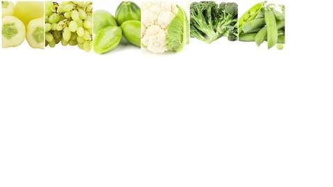 Lines from different green vegetables and fruits, isolated on white Stock Footage 125183592