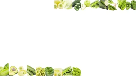 Lines from different green vegetables and fruits, isolated on white Stock Footage 125187488