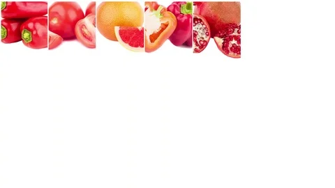 Lines from different red vegetables and fruits, isolated on white Stock Footage 125183638