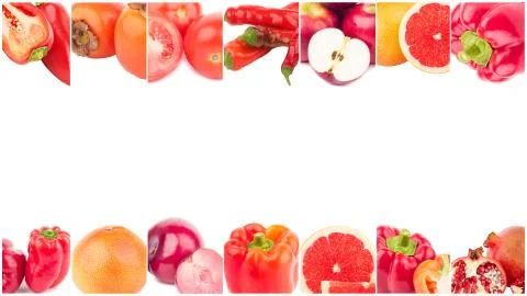 Lines from different red vegetables and fruits, isolated Stock Photos