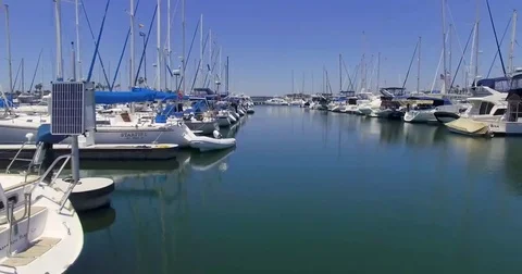 Lines of docked boats Stock Footage 76476441