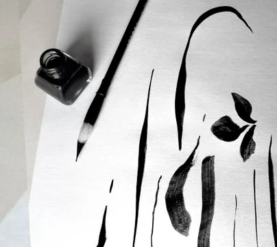 The lines is drawn using black ink and a brush for calligraphy on white Stock Photos