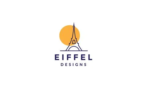 Lines  eiffel tower with sunset logo vector icon illustration design Stock Illustration