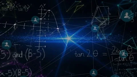 Lines fading in, central blue star anchoring, nodes appearing, math notes Stock Footage 335761900
