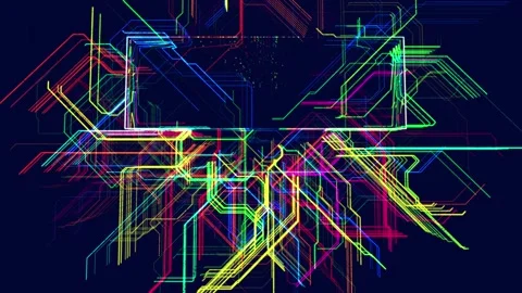 Lines form hologram information blocks, ai construction light grid with copy Stock Footage 221032023