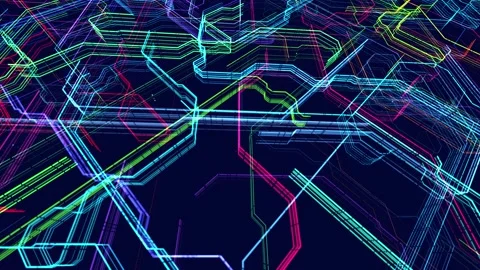 Lines form hologram information blocks, ai construction light grid, info concept Stock Footage 227404076